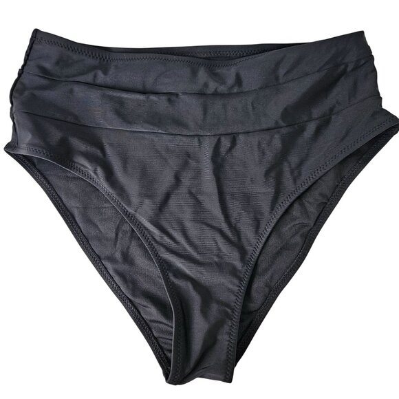 Womens Black V-Neck Bikini Swimsuit Set S High Waisted 2-Piece Bathing Suit - Picture 9 of 13